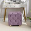 Modern Velvet Upholstered Ottoman, Exquisite Small End Table, Soft Foot Stool, Dressing Makeup Chair, Comfortable Seat For Living Room, Bedroom, Entrance - Purple - Image 2
