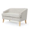 Mid Century Modern Loveseat With Polyester Upholstery And Birch Wood Frame - Beige - Image 5