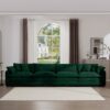 Modern Upholstered Corduroy Fabric 4 Seater Sofa With Arm And Throw Pillows - Green - Image 4