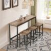 Modern Long Dining Table Set With 3 Stools Construction - Natural - Image 4