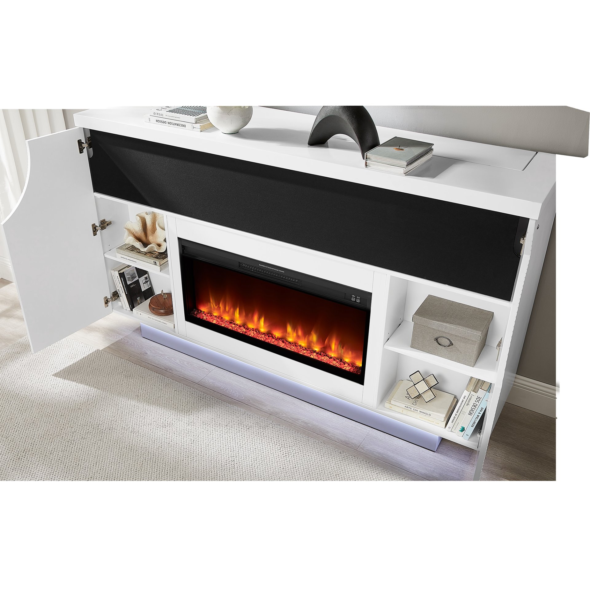 Aurora - Fireplace TV Lift With Adjustable Temperature And LED Colors - White - Image 9