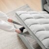 Modern Velvet Loveseat Futon Sofa Couch With Pullout Bed Reclining Backrest Toss Pillows 3 In 1 Convertible Sleeper Sofa Bed - Gray - Image 9