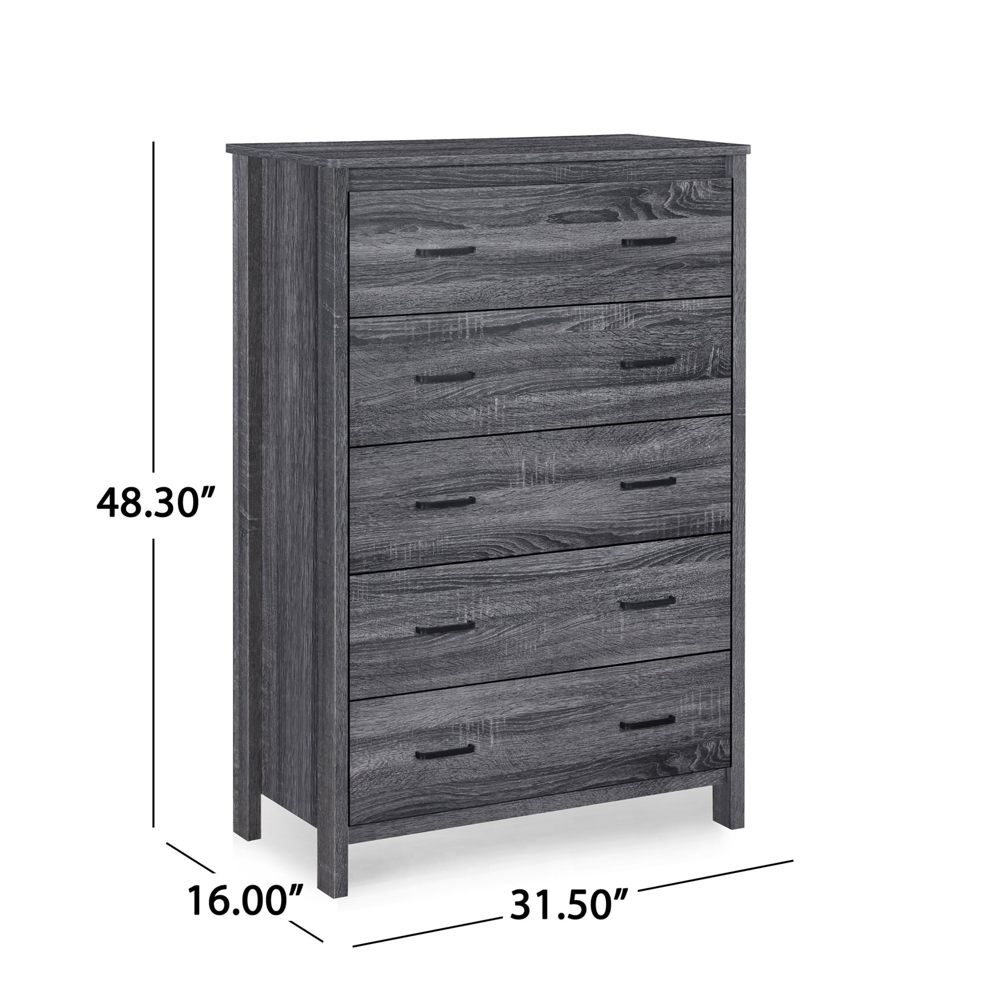 Titeca - Contemporary Wood 5 Drawer Dresser - Dark Gray - Image 3