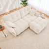 Modern Fabric 2 Seater Sofa With Ottoman Minimalist Design - White - Image 5