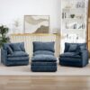 Modern Modular Sectional Sofa Shaped Couch Set With Movable Ottoman - Blue - Image 6