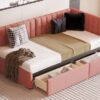 Twin Size Upholstered Daybed With 2 Storage Drawers, Sofa Bed Frame No Box Spring Needed - Pink - Image 12