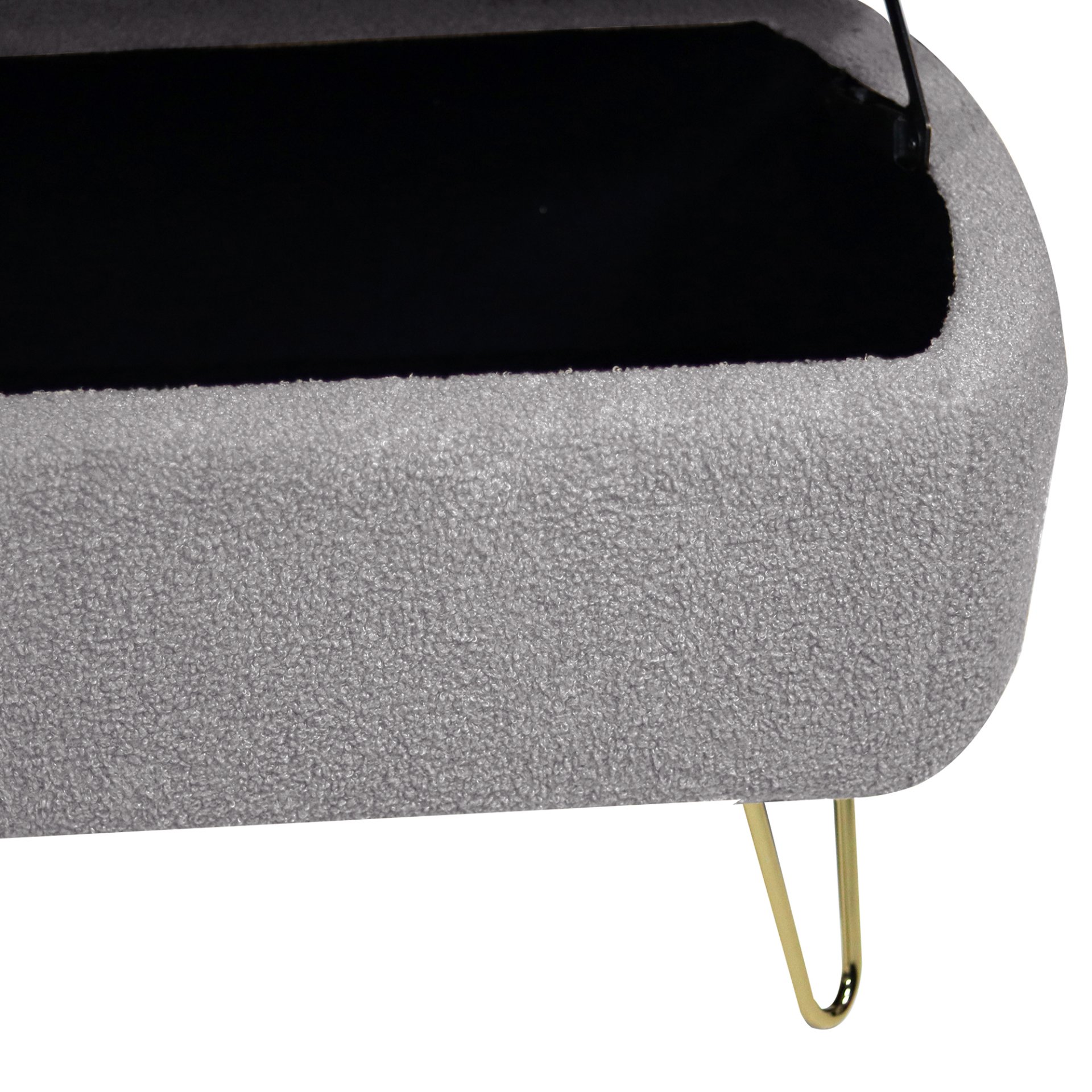 Storage Ottoman Bench For End Of Bed Gold Legs, Modern Gray Faux Fur Entryway Bench Upholstered Padded With Storage For Living Room Bedroom - Gray - Image 15