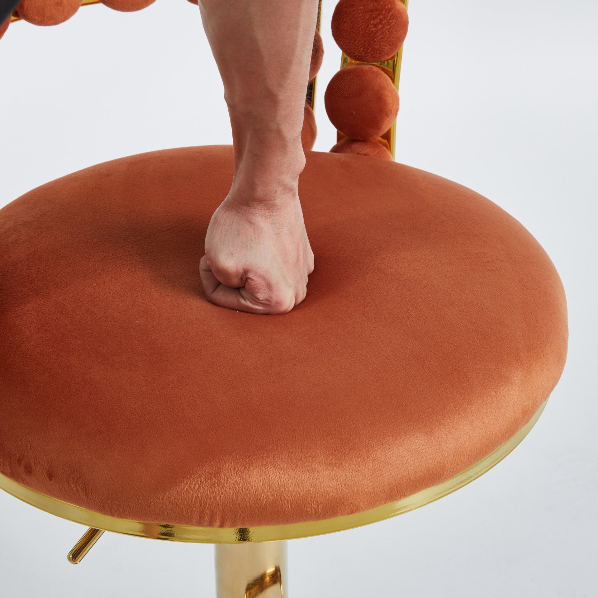 Modern Bar Chair With Iron Tube Legs, Soft Cushions And Comfortable Backrest, Suitable For Dining Room, Living Room, Cafe, Hairball Back, Bar Stool (Set of 2) - Golden - Image 5