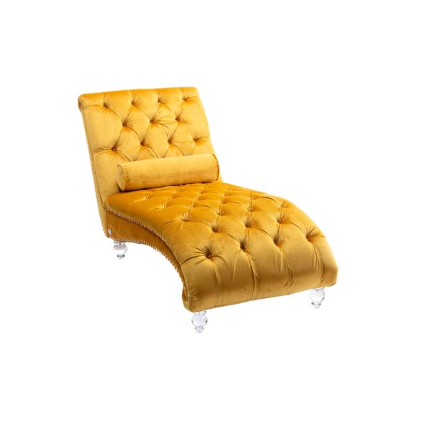 Velvet Button Tufted Upholstered Chaise Lounge Chair With Pillow For Bedroom Living Room Office - Mustard
