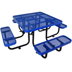 Outdoor Steel Picnic Square Table With Umbrella Pole - Blue