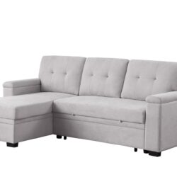 Lucca II - Woven Fabric Reversible Sleeper Sectional Sofa With Storage Chaise and Pocket Coil Seating - Light Gray