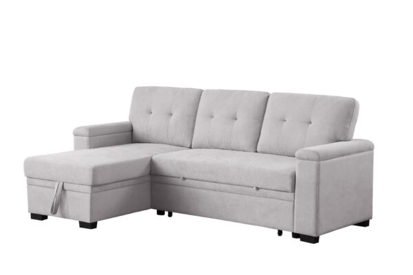 Lucca II - Woven Fabric Reversible Sleeper Sectional Sofa With Storage Chaise and Pocket Coil Seating - Light Gray