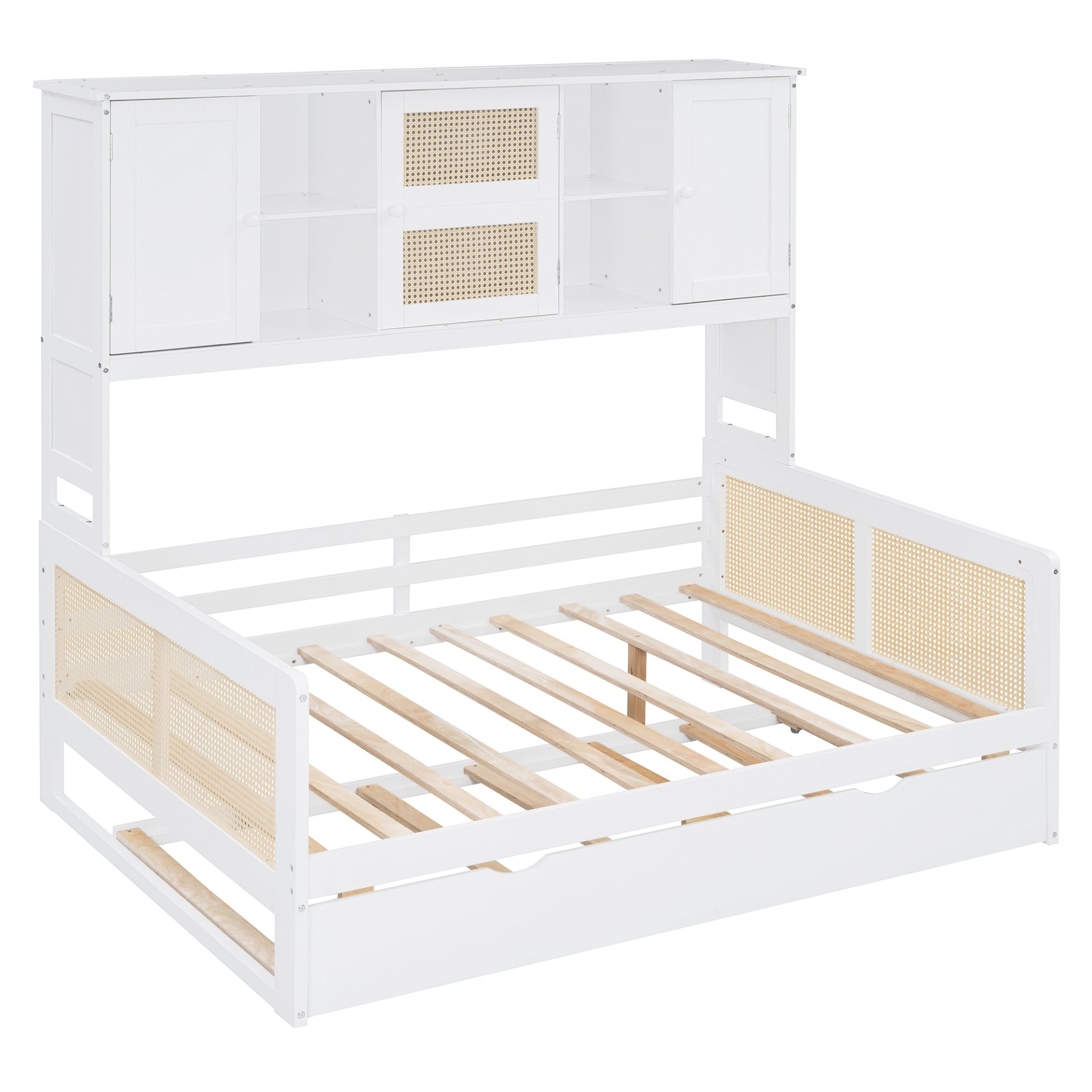 Full Size Wooden Daybed & Twin Size Trundle, And All In One Cabinet And Shelf - White - Image 13
