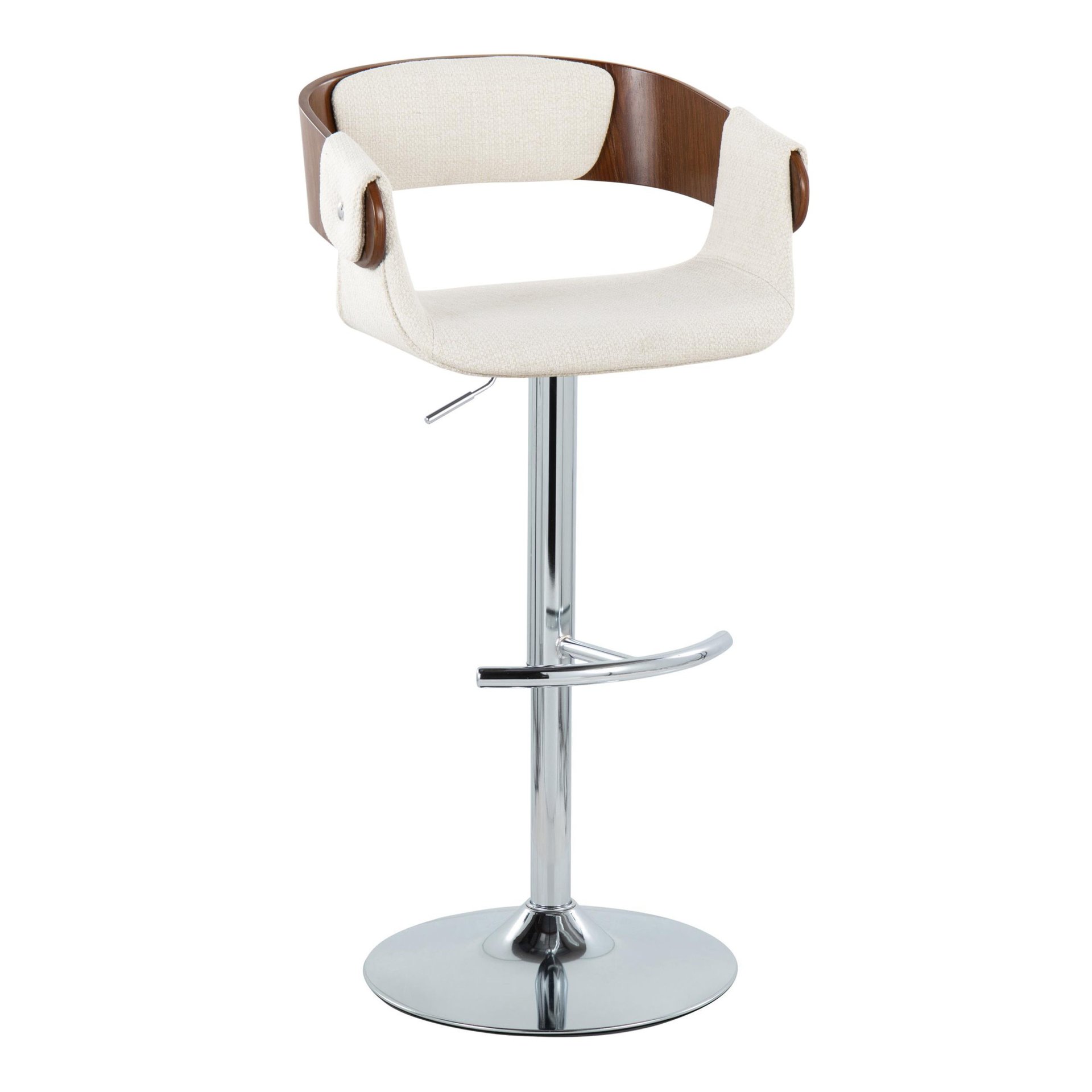 Elisa - Mid-Century Modern Adjustable Barstool With Swivel With Rounded T Footrest (Set of 2) - Chrome / Walnut / Cream - Image 2