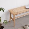 Woven Design Dining Bench For Dining Room, Bedroom - Natural Oak - Image 5