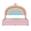 Full Size Upholstered Rainbow Design Bed, Velvet Princess Platform Bed With Storage Drawer, No Box - Spring Needed - Colorful / Pink - Image 3