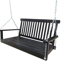 Front Porch Swing With Armrests For Outdoor Patio, Garden Yard, Backyard Or Sunroom - Black