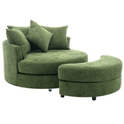 360° Swivel Accent Barrel Chair With Storage Ottoman & 4 Pillows, Modern Chenille Leisure Chair Round Accent For Living Room - Green