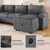 Modern Convertible Sectional Sofa With Storage Chaise Lounges And USB Ports - Dark Gray - Image 6