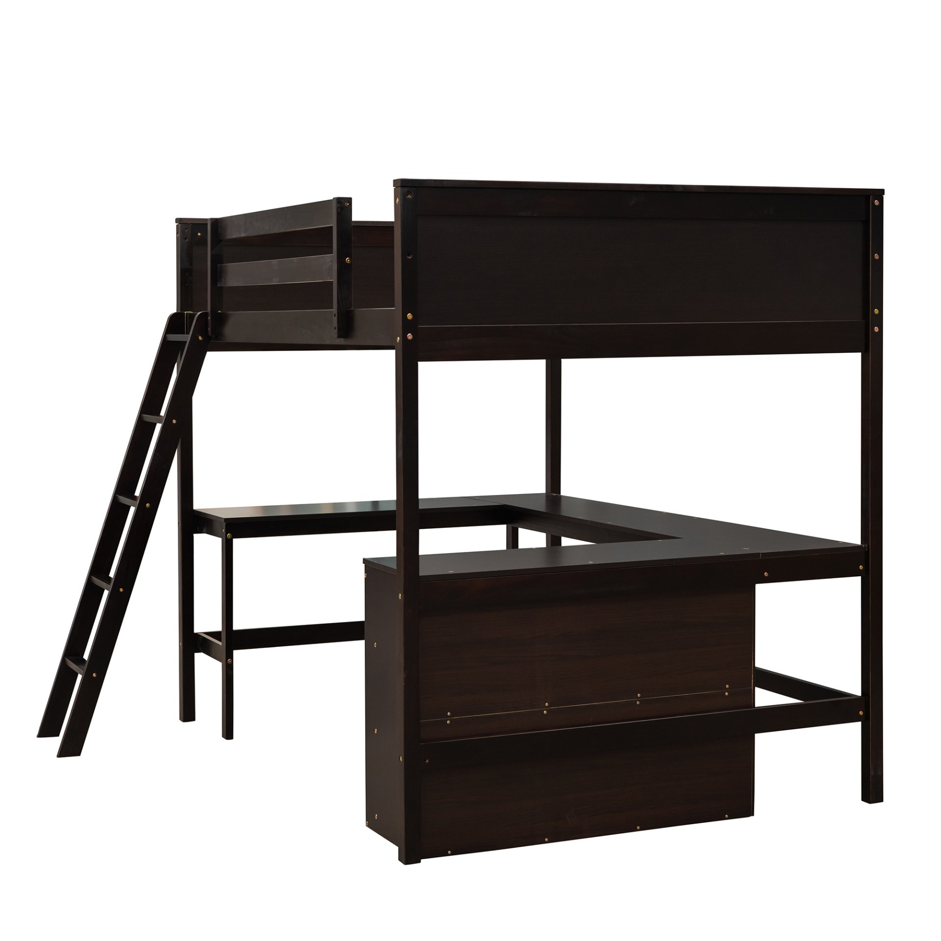 Full Size Loft Bed With Shelves With Desk - Espresso - Image 15