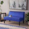 Contemporary Loveseat With Upholstered Fabric And Birch Wood Legs - Navy Blue - Image 2