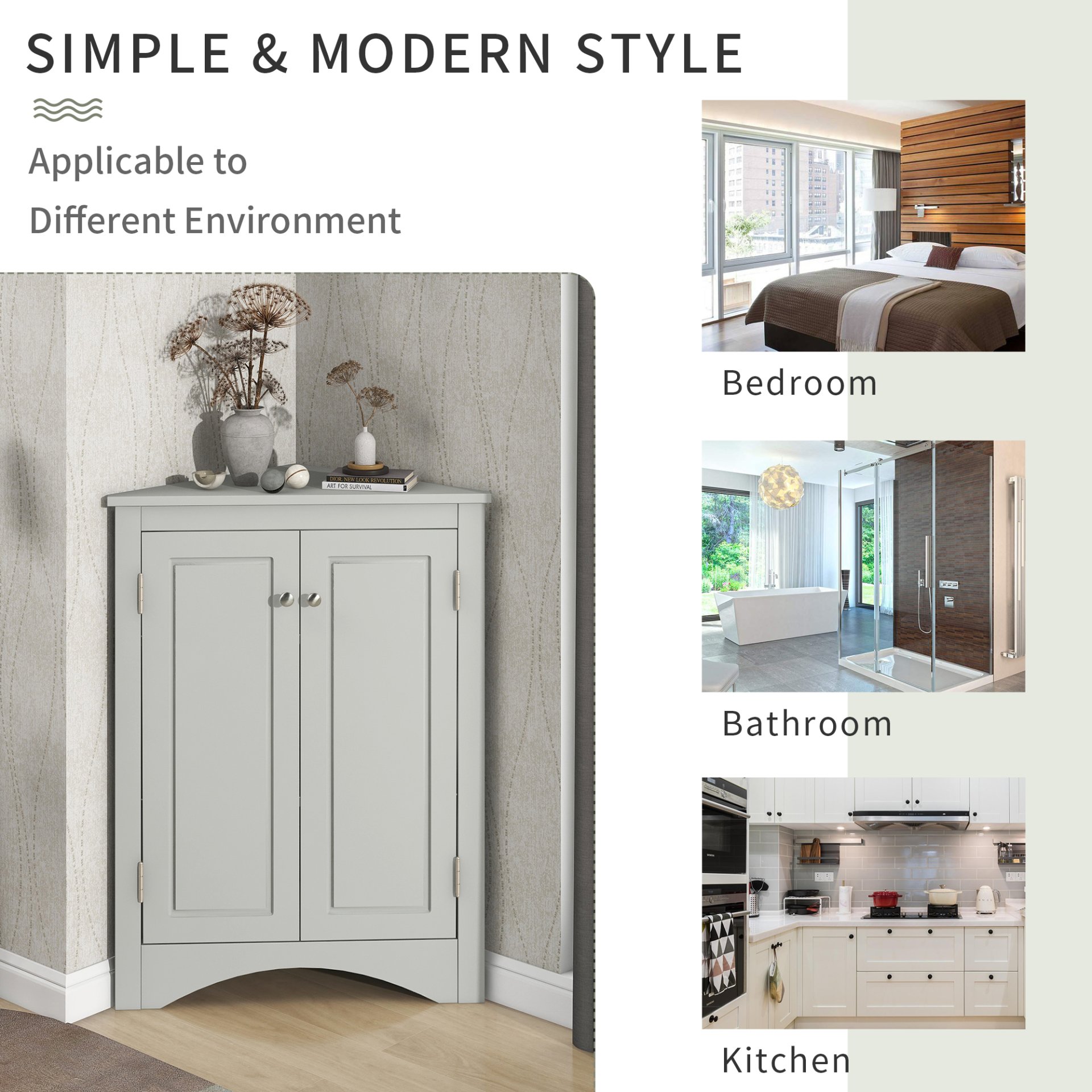Triangle Bathroom Storage Cabinet With Adjustable Shelves, Freestanding Floor Cabinet For Home Kitchen - Gray - Image 12