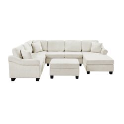 Contemporary U Shaped Sectional Sofa With Movable Storage Ottoman - White
