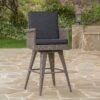 Outdoor Rattan Swivel Barstool With Water Resistant Cushion - Mixed Black / Dark Gray - Image 2