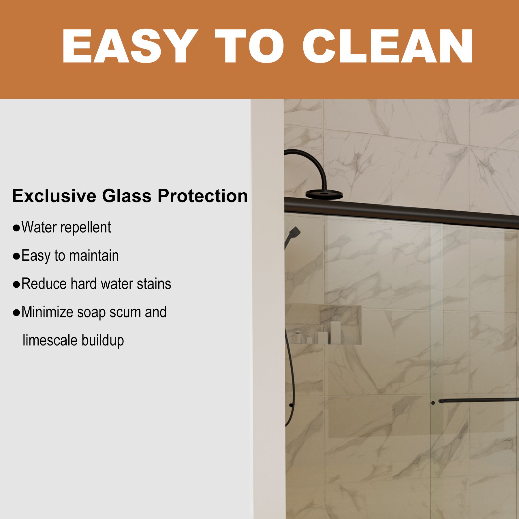 Traditional Sliding Shower Door With Clear Glass - Matte Black - Image 7