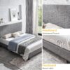 Queen Size Upholstered Platform Bed Frame, Wood Slat Support - Gray - Image 3
