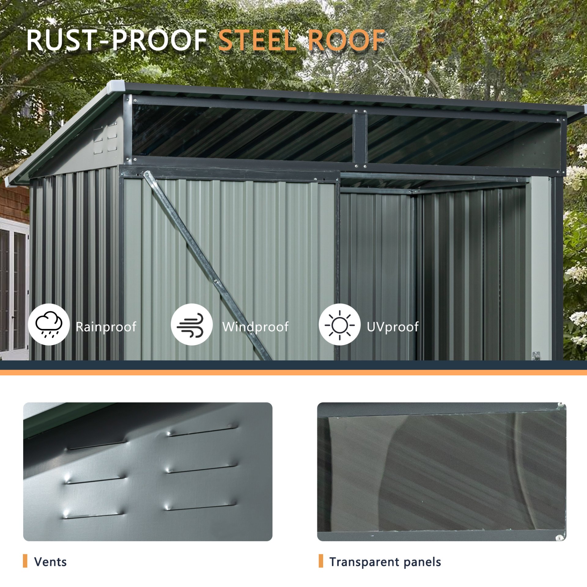 Tc53G Outdoor Metal Storage Shed Transparent Plate - Gray - Image 6