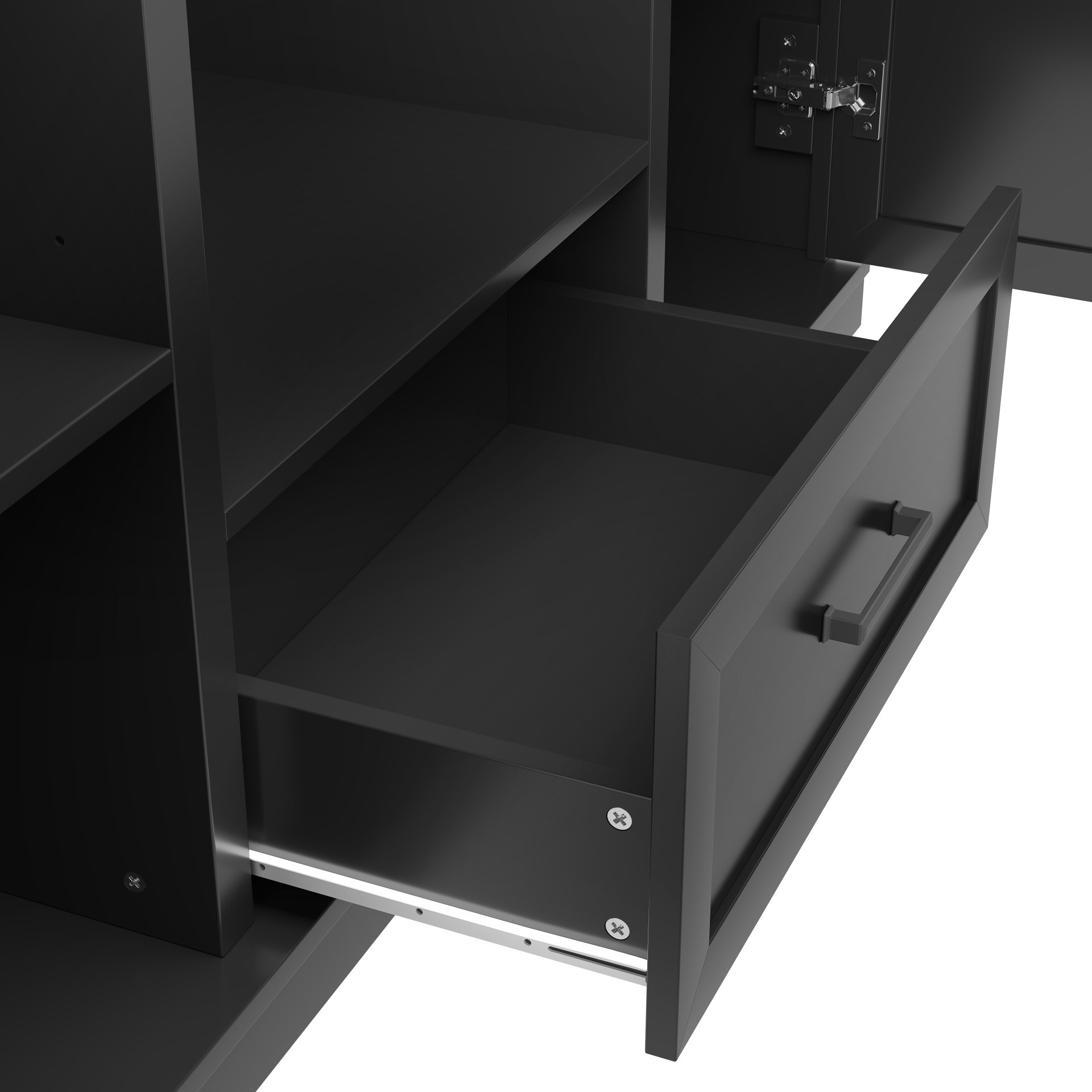 Hall Tree With Bench And 3 Hooks, Modern Entryway Storage Organizer Cabinet With 4 Doors, 1 Drawer And Adjustable Shelves For Hallway, Entryway, Living Room - Black - Image 13