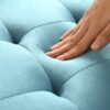 Retro Style Square Velvet Upholstered Ottoman With Storage And Rivet Trim - Light Blue - Image 6