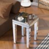 Fashionable Modern Glass Mirrored Side Table End Table With Crystal Design And Adjustable Height Legs - Silver - Image 3