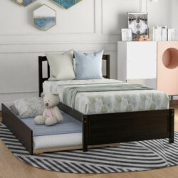 Twin Size Platform Bed Frame With Trundle - Espresso