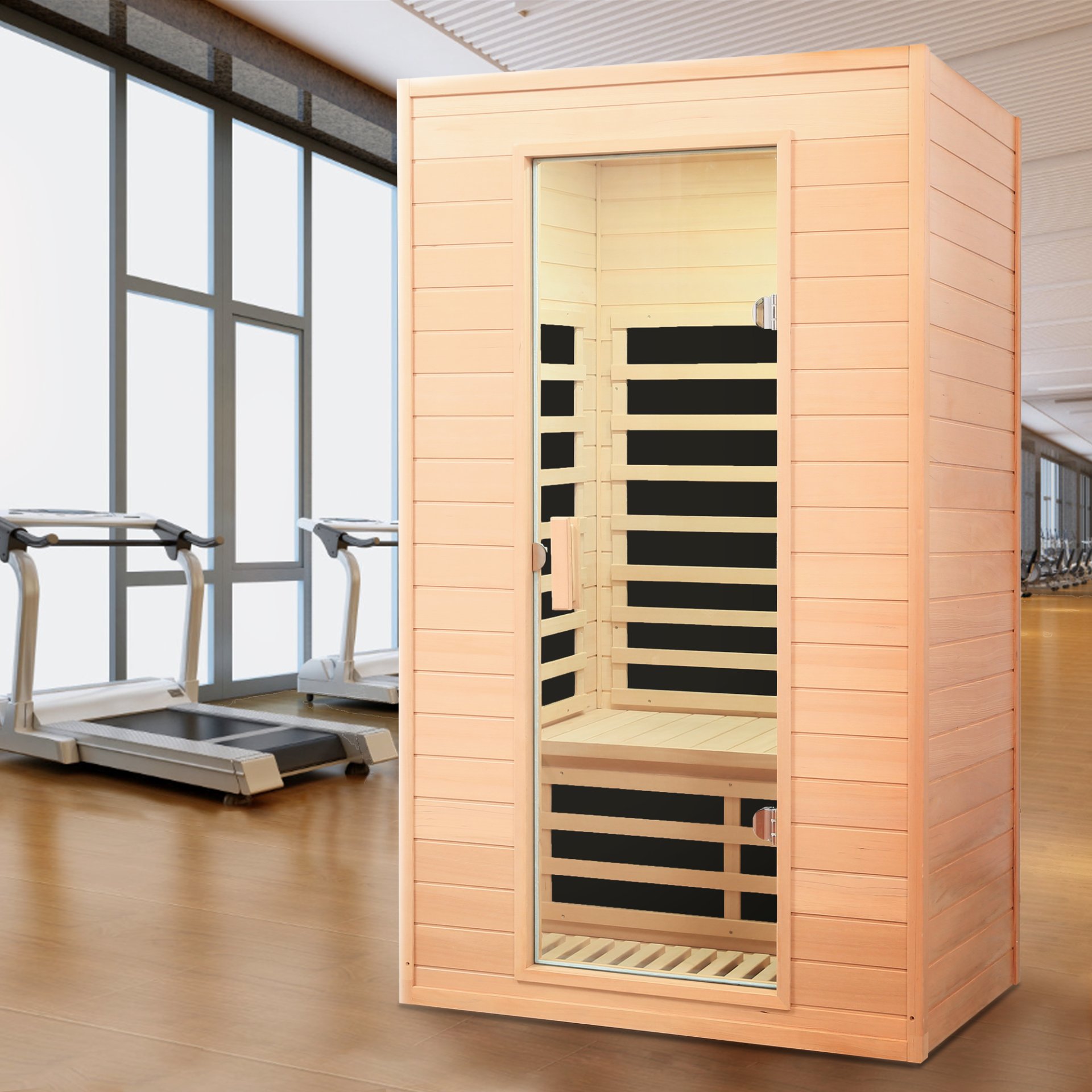 Hemlock - 2 Person Far Infrared Roof Embedded Indoor Sauna Room - Natural Wood - Image 9