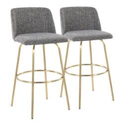 Toriano - Contemporary Fixed Height Barstool With Swivel With Round Footrest (Set of 2) - Gray / Gold