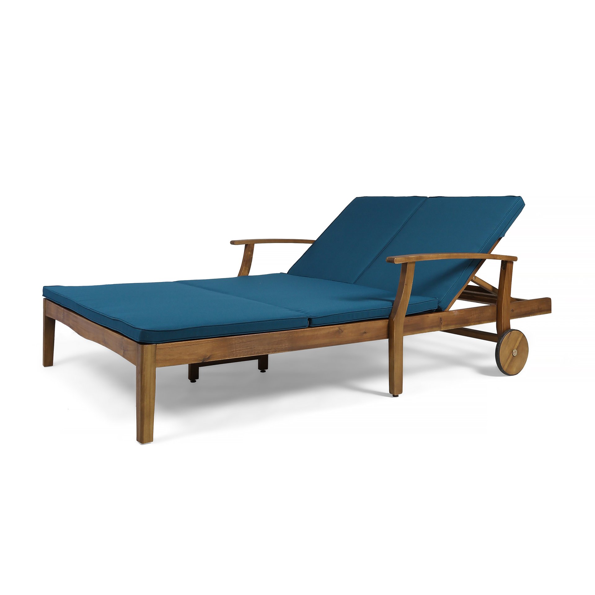 Etherealize - Outdoor Adjustable Double Chaise Lounge With Water Resistant Cushions - Teak / Blue - Image 7
