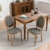 French Style Solid Wood Frame Antique Painting, Hand-Pulled Buckle Decoration Artificial Leather Dining Chair With Nailhead Trim, Wood Legs (Set of 2) - White Pine / Green - Image 12