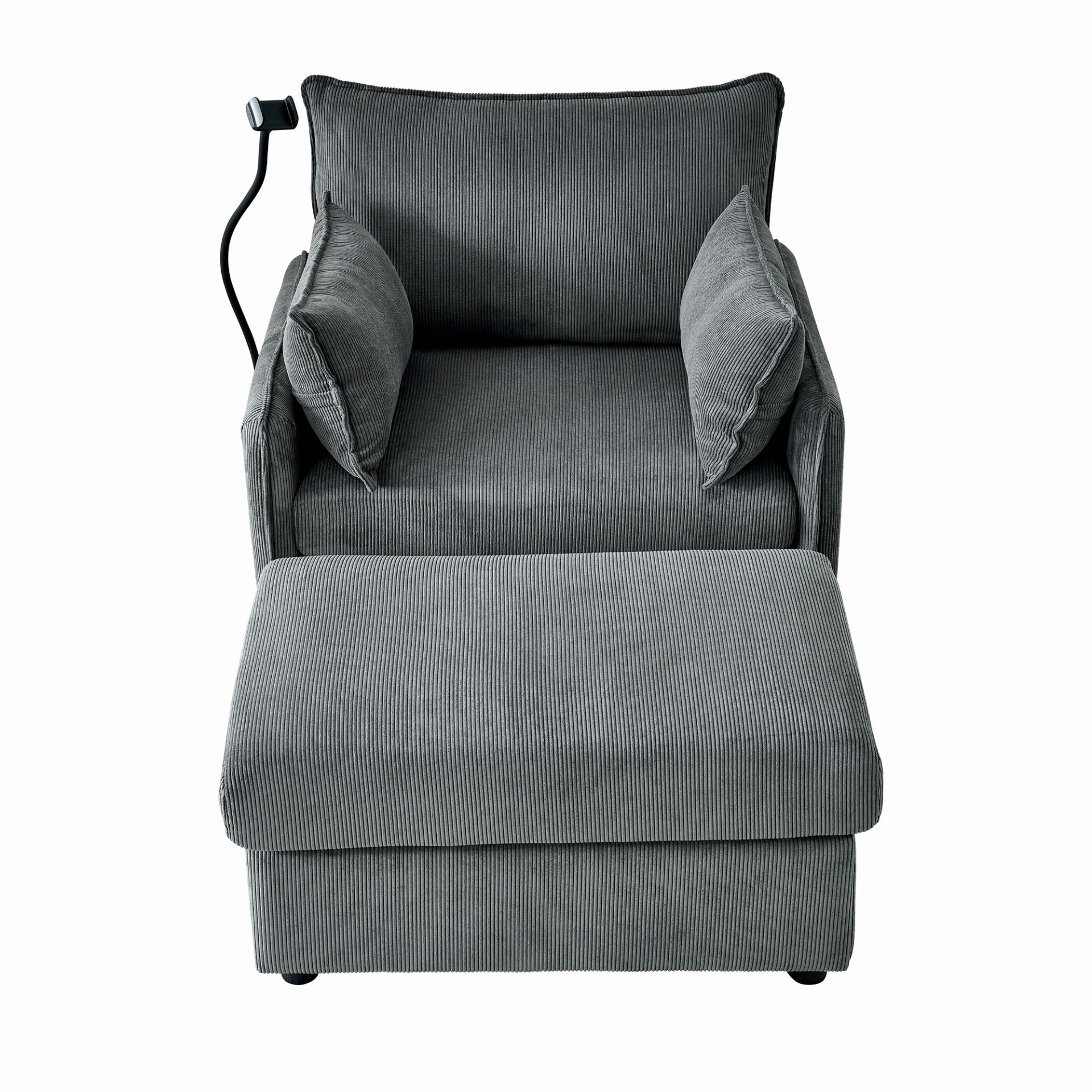 Comfy Corduroy Oversized Chaise Lounge Chair With Ottoman And Storage - Gray - Image 8