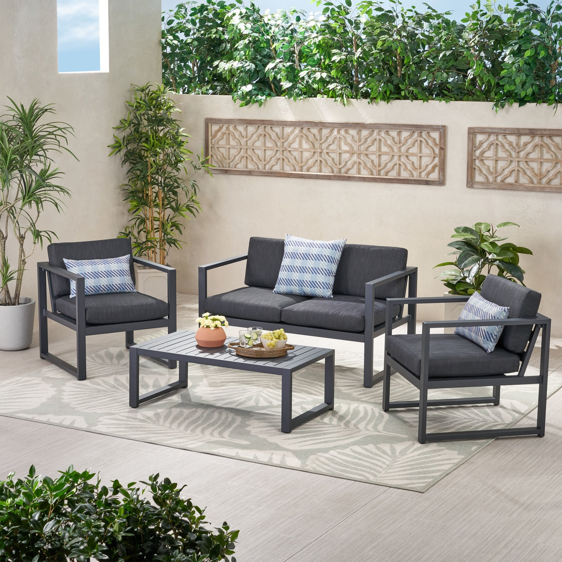 4 Piece Outdoor Chair Set With Weather Resistant Cushion - Dark Gray - Image 2