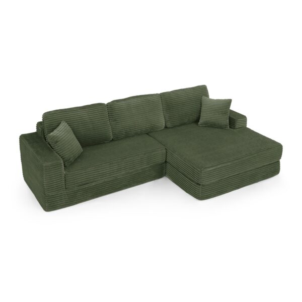 Modern Minimalist L Shape Modular Sectional Sofa Bed Corduroy Space Efficient Design - Green