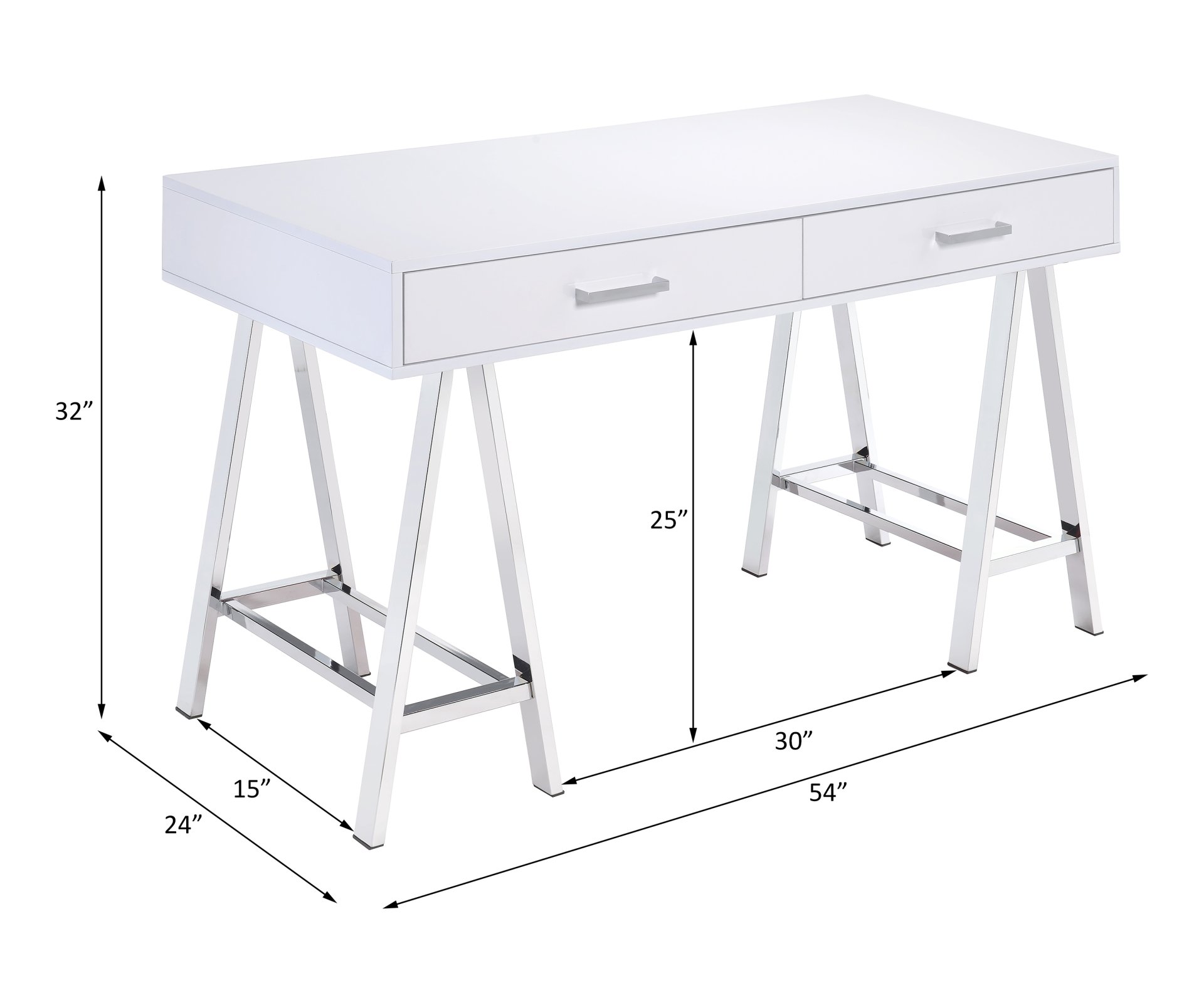 Coleen - High Gloss Writing Desk With USB - Chrome / White - Image 2