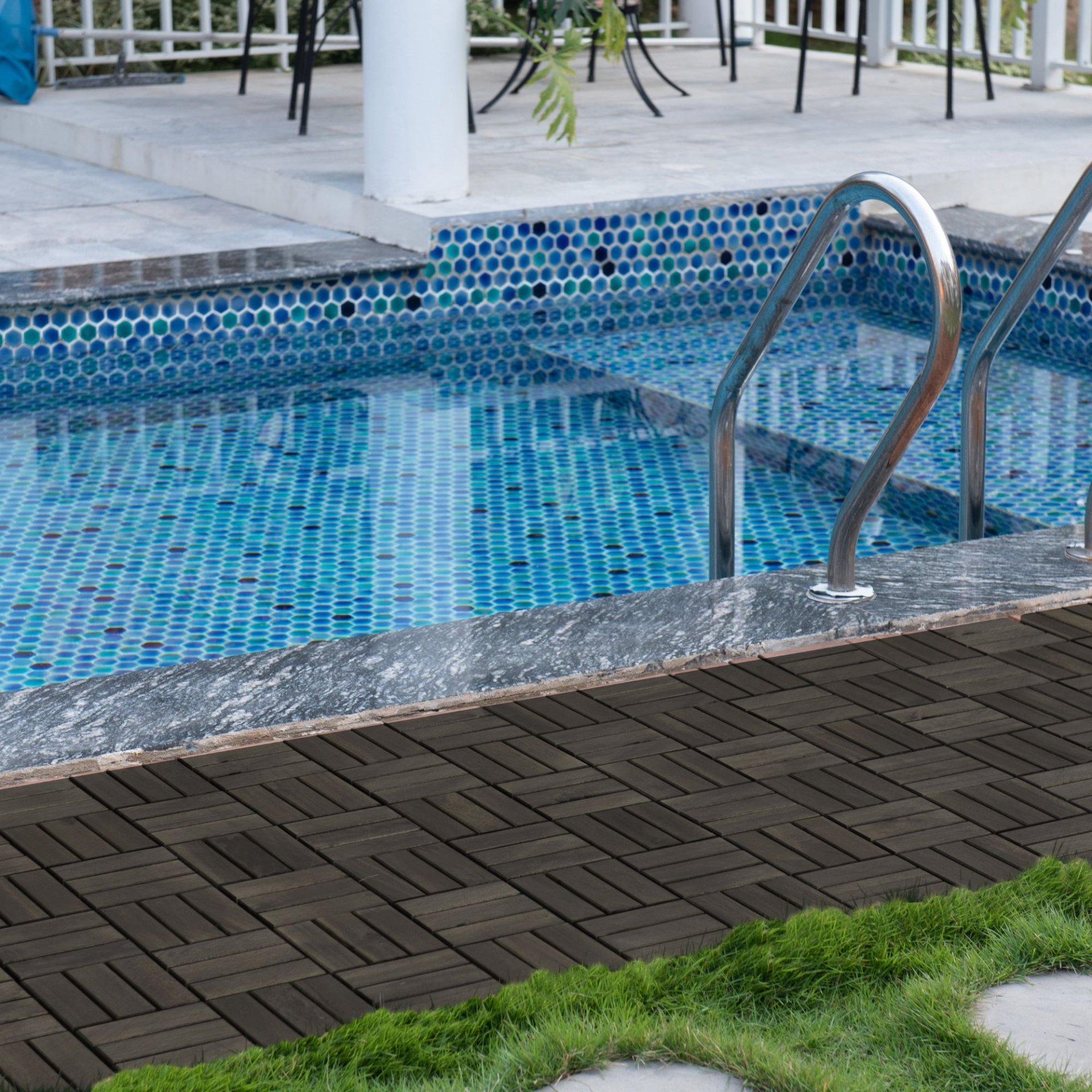 Acacia Wood Interlocking Deck Tiles Checker Pattern Outdoor Flooring - Dark Brown - Image 17
