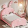 Twin Size Upholstered Rabbit-Shape Princess Bed, Twin Size Platform Bed With Headboard And Footboard - Pink - Image 14