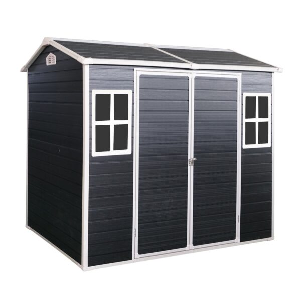 Resin Outdoor Storage Shed With Two-Window And Double-Door, Plastic Shed With Floor For Gargen, Patio, Yard, Lawn - Black