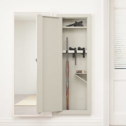 Wall Gun Safe, Gun Safes For Home, Gun Safes & Cabinets, Wall Safes Between The Studs, Quick Access Rifle Safe With Removable Shelf And Digital Keypad - White