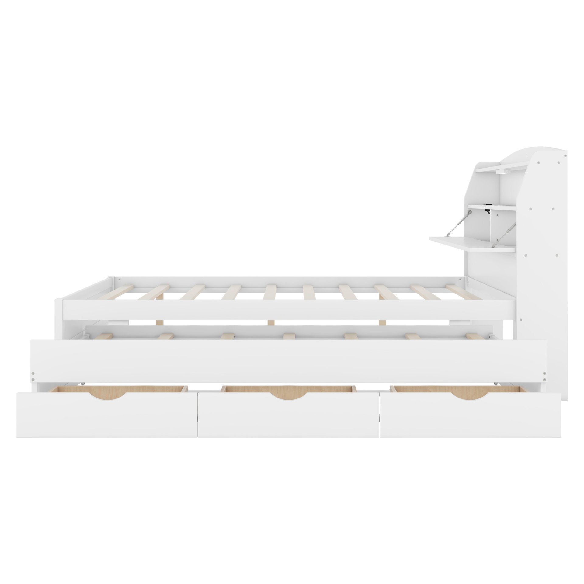 Full Size LED Platform Bed With Trundle With Storage Headboard With Drawers - White - Image 6