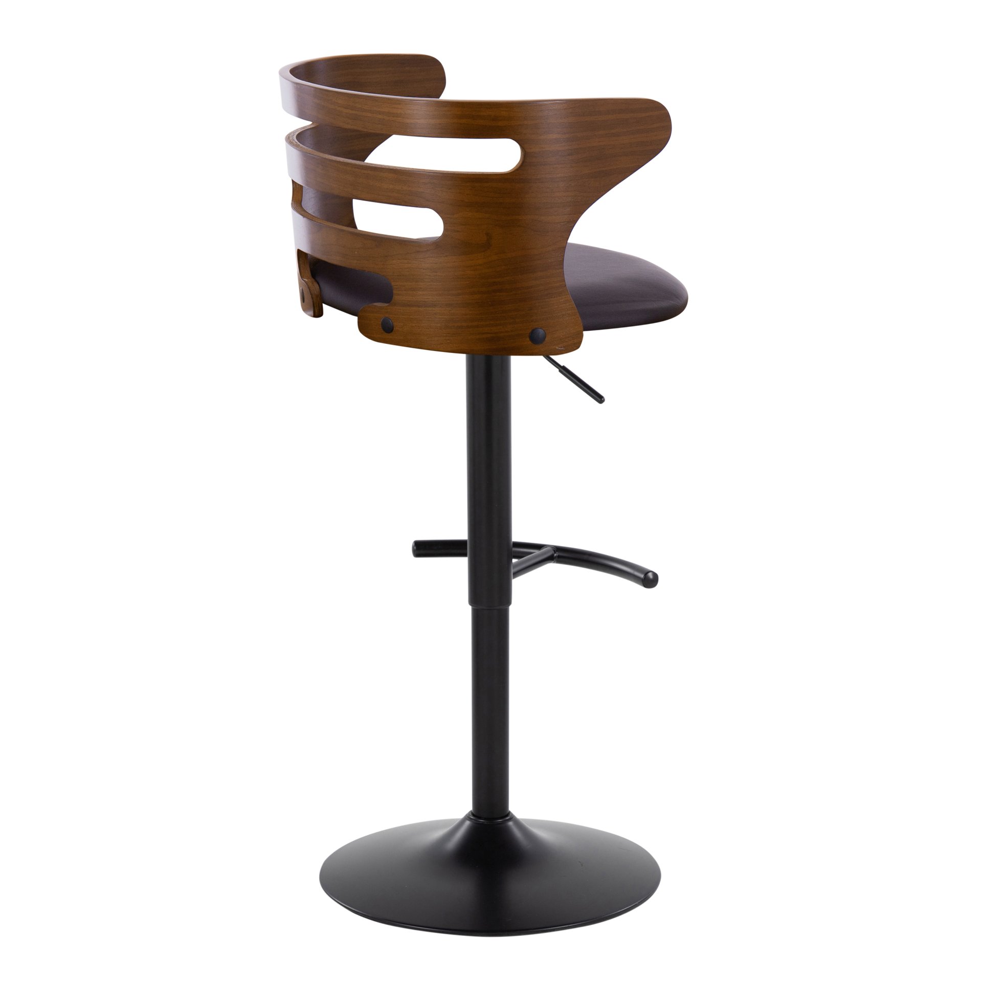 Cosi - Mid-Century Modern Adjustable Barstool With Swivel With Rounded T Footrest (Set of 2) - Black / Walnut / Brown - Image 4