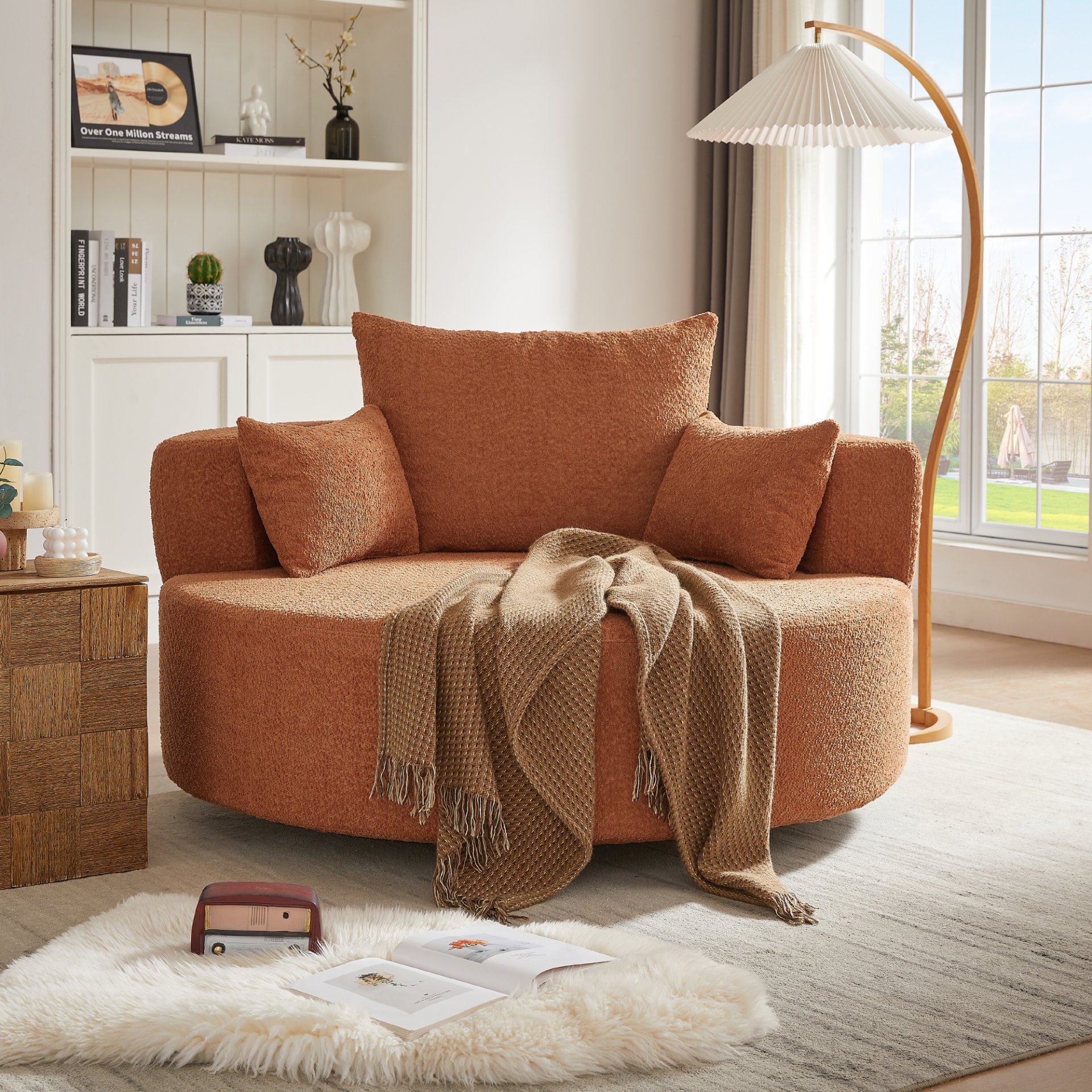 360° Swivel Chair Accent Barrel Chair Swivel Round Sofa Chair With 3 Removable Pillows For Living Room, Office And Hotel - Orange Red - Image 10
